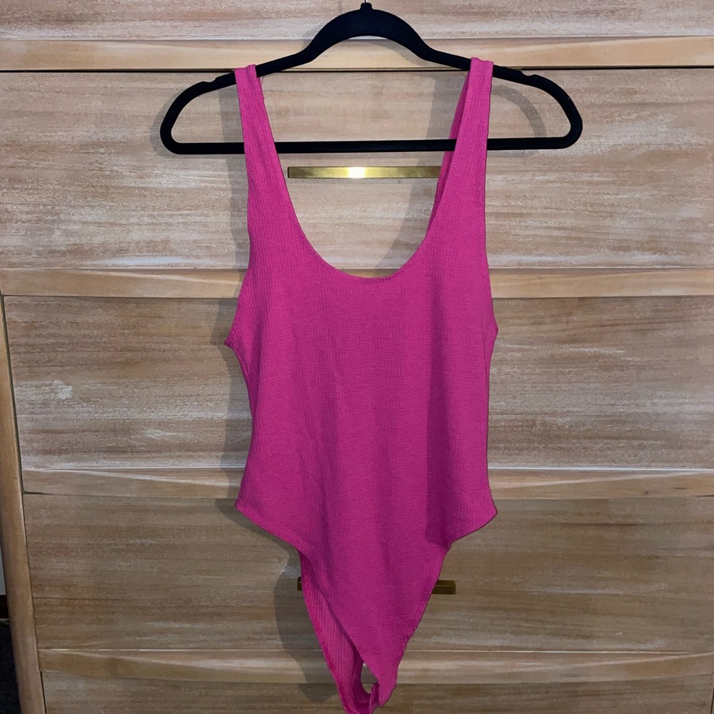 Wild Fable Hot Pink Scoop Neck Body Suit with Low Back